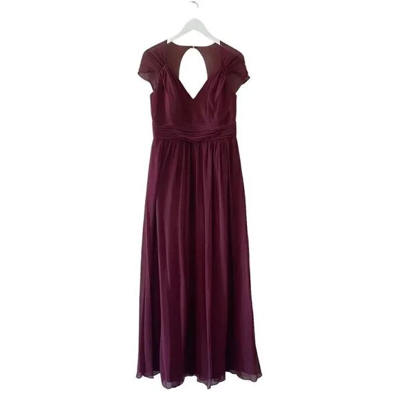 Jenny Packham Cabernet Cap Sleeve Chiffon Bridesmaid Dress Fit & Flare 12 #1654 - Picture 2 of 15